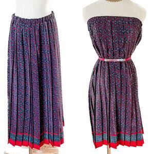 VIntage 90s vibrant paisley accordion pleated midi skirt/mini dress size S/M 6/8